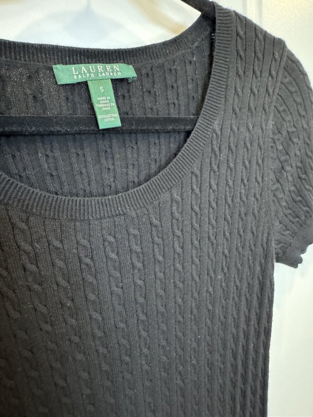 Lauren Ralph Lauren Short Sleeve 100% Cotton Cable Knit Black Small EUC
